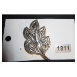Silver-Tone Branch Brooch with Leaf Motif