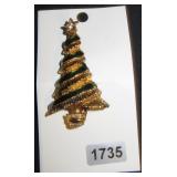 Gold-Tone Christmas Tree Brooch with Green Enamel