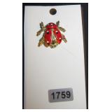 Ladybug Figural Brooch, Gold Tone