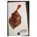 Red and Black Rhinestone Brooch with Teardrop Bead