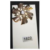 Flower Motif Brooch with Rhinestones