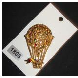 Gold-Tone Hot Air Balloon Brooch with Multi-Colore