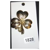 Gold-Tone Clover Brooch with Faux Pearl