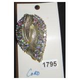 Coro Leaf Brooch with Iridescent Rhinestones