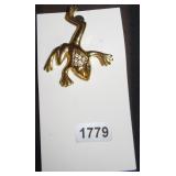 Goldtone Frog Brooch with Rhinestone Accents