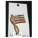 American Flag Rhinestone Brooch Pin