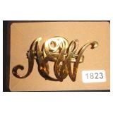 Gold-Tone Script Monogram Brooch A&W