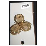 Goldtone Three-Petal Flower Brooch
