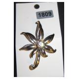 Silver-Tone Flower Brooch with Central Rhinestone