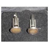 Silvertone Round Cufflinks with Stone Centers