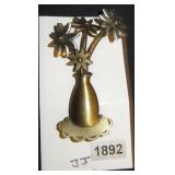 Floral Vase Brooch in Brass-Tone Metal