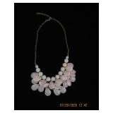 Statement Necklace with Pink Teardrop and White Ro