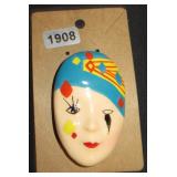 Harlequin Face Ceramic Brooch