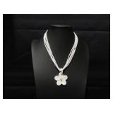 Multi-Strand White Seed Bead Necklace with Shell F