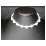 Beaded Flower Choker Necklace, White and Pink