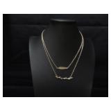 Double Strand Gold Tone Necklace with Branch and R