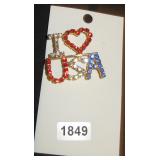 I Love USA Rhinestone Brooch