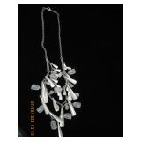 Tiered Silver-Tone Statement Necklace with Geometr