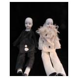 Set of Two Pierrot-Style Clown Dolls, Black and Wh