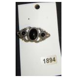 Silver-Tone Brooch with Black Beads