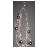 3-Strand Necklace with Purple Spheres and Silver A