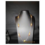 Silvertone Necklace with Wood-Look Beads