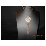 Goldtone Filigree Pendant Necklace with Tassel