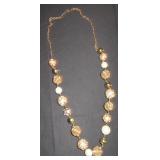 Gold-Tone Mesh and White Bead Statement Necklace