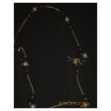 Long Necklace with Silver Tone Metal and Blue Bead