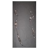 Black Tone Chain Necklace with Ball Beads and Rhin