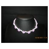 Pink and White Beaded Flower Choker Necklace