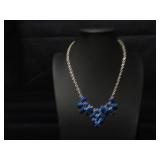 Silver Tone Statement Necklace with Blue Beads