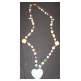 Multicolored Swirled Bead Necklace with Blue Heart
