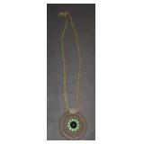 Long Bronze Tone Necklace with Large Medallion Pen