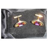 Gold Tone Oval Cufflinks with Iridescent Stones