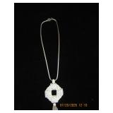 Silver-Tone Necklace with Textured Geometric Penda