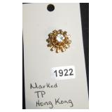 Round Gold-Tone Rhinestone Brooch