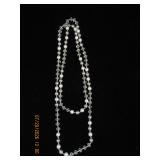 Long Beaded Necklace with Faux Pearls and Clear Fa