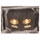 Gold Tone Oval Cufflinks with Pearl Accent