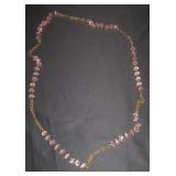 Long Pink Bead and Gold-Tone Chain Necklace