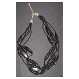 5-Strand Black Seed Bead and Oval Bead Necklace