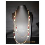 Long Silvertone Dual Strand Beaded Necklace