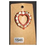 Heart-Shaped Rhinestone Brooch