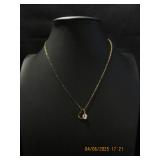 Gold Tone Heart Pendant Necklace with Diamond-Like