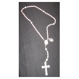 Rosary with Pink and White Beads and White Cross