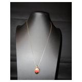 Gold Tone Necklace with Red and Black Enamel Penda