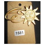 Gold-Tone Sun Face Pin Brooch