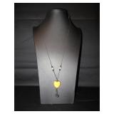 Orange Enameled Heart Pendant Necklace