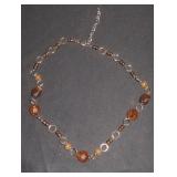 Beaded Chain Necklace with Amber-Toned Beads