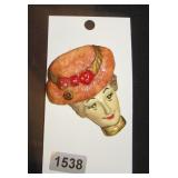 Lady Face Brooch Wearing a Hat